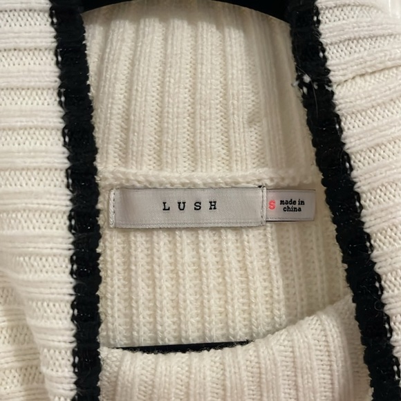 Baltic Born Lush Cream Black Striped Tunic Mock Neck Sweater Size Small Preppy - Picture 3 of 5